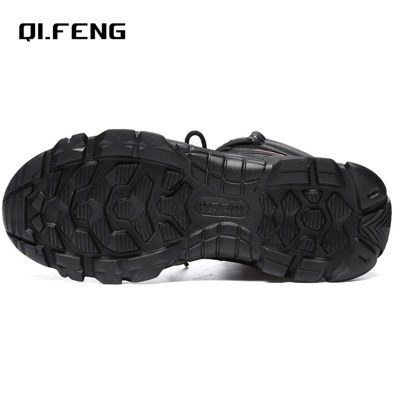 QIFENG Men’s Tactical Combat Boots — Large Size Mid-Calf Army & Work Boots