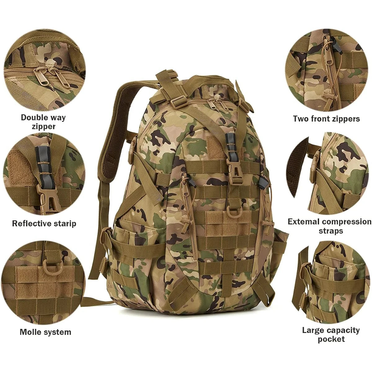 40L MOLLE Tactical Backpack – Rugged, Reflective, and Multi-Purpose