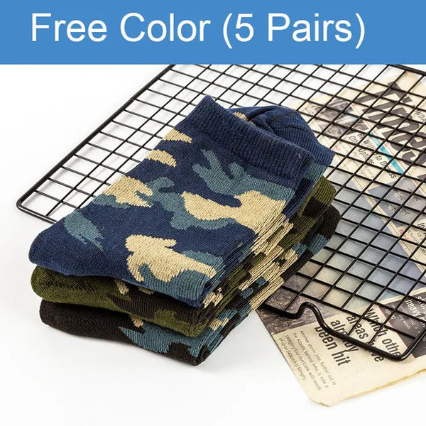 5 Pairs of Camouflage Mid-Tube Cotton Socks – Breathable & Comfortable