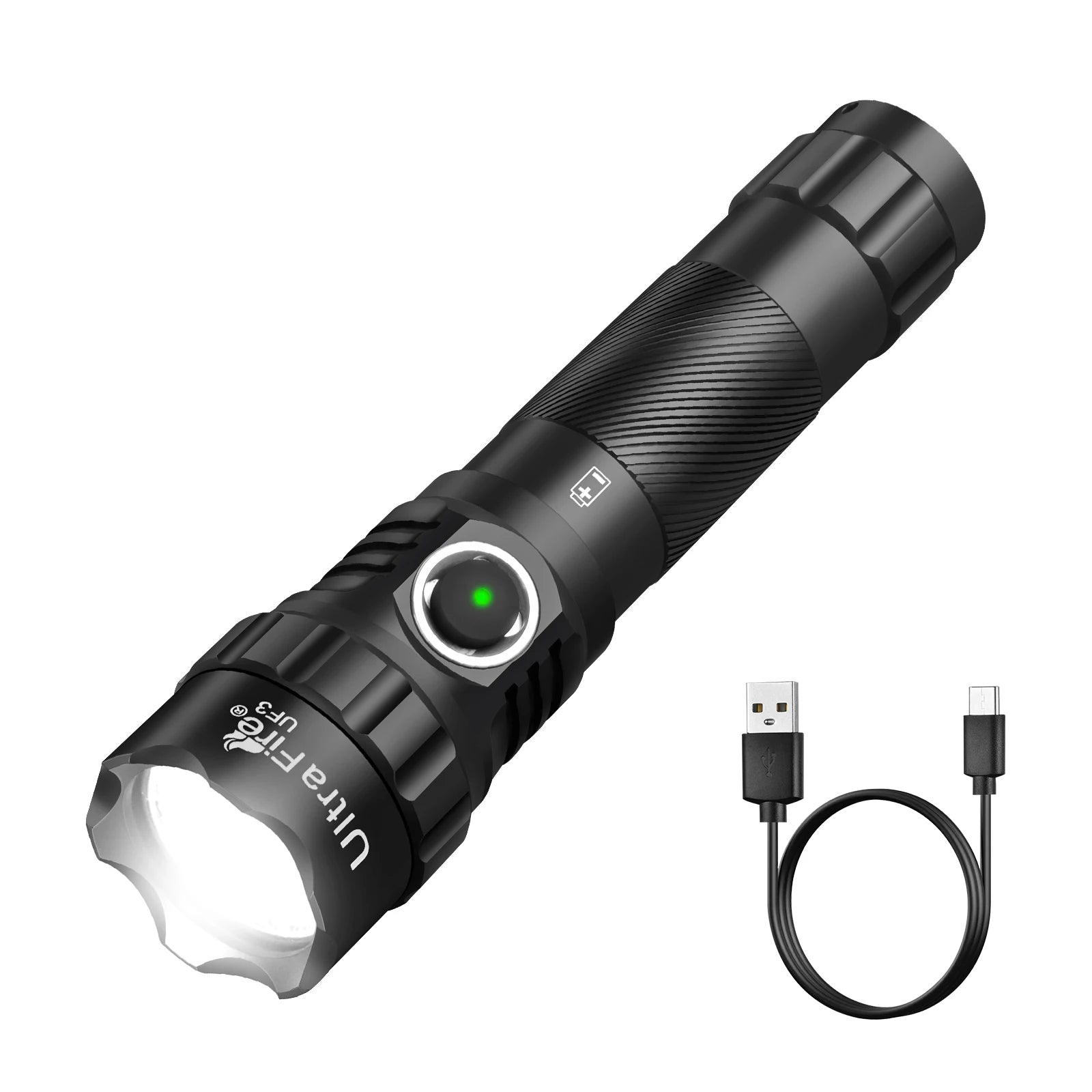 UltraFire UF3 Tactical Flashlight - 1200 Lumens, IP67 Waterproof, USB-C Rechargeable