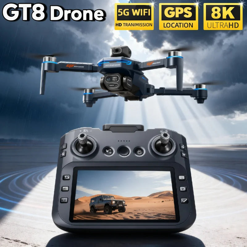 LS GT8 8K Brushless Drone with Dual Camera, Optical Flow & 4.3-Inch Screen Remote