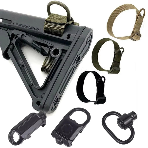 AR15 HK416 Tactical Rifle Sling Adapter with Buttstock Mount - Adjustable Nylon Webbing Strap