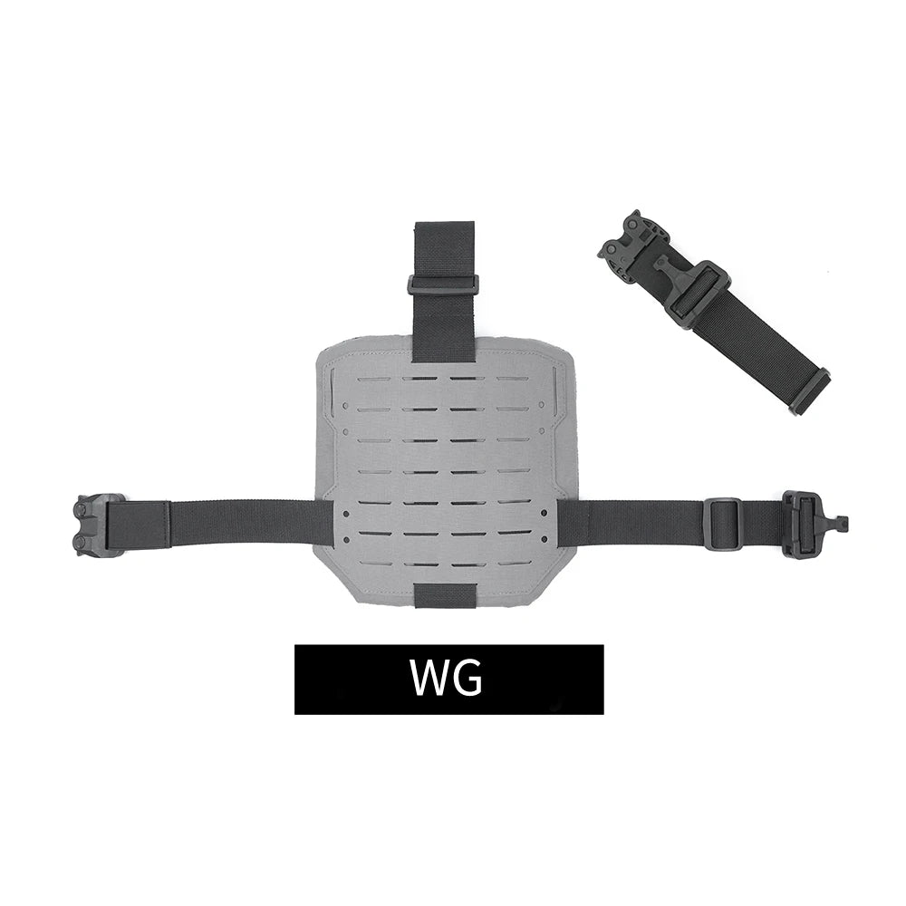 Gray tactical vest with black straps on a white background