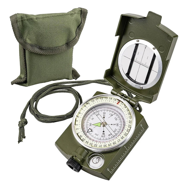 Military Tactical Waterproof Sighting Compass with Fluorescent Dial & Carabiner