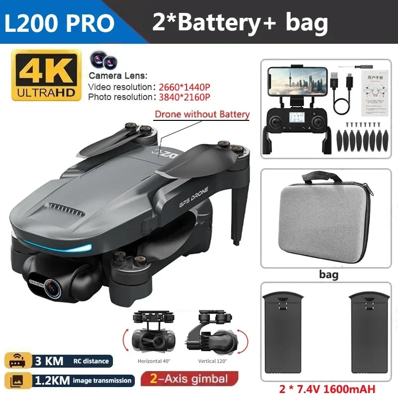 L200 Pro Max 4K GPS Drone with 2-Axis Gimbal 360° Laser Obstacle Avoidance