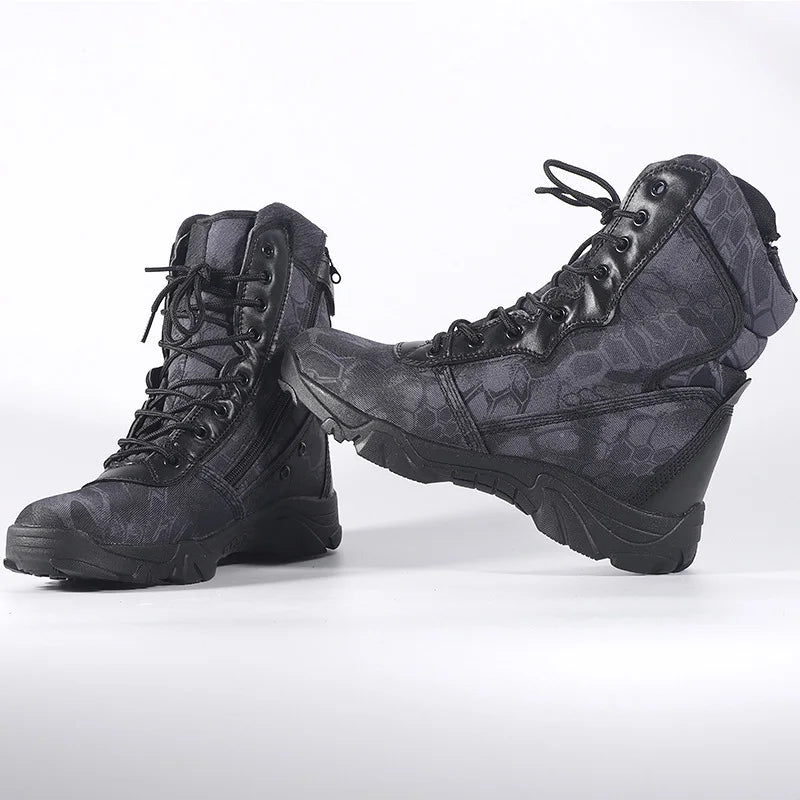 LOUIHAWK Men’s Tactical High-Top Boots — Desert Camouflage Hiking Shoes