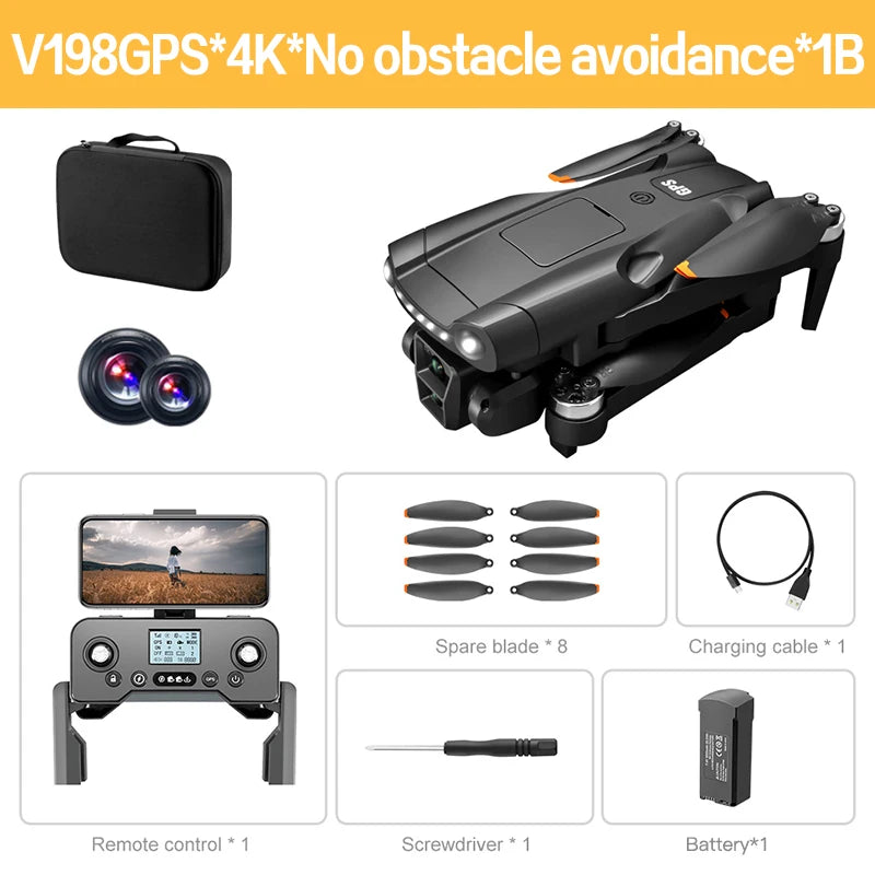 Lenovo V198 Max 8K GPS Brushless Drone with Laser Obstacle Avoidance 4.5-Inch Screen Remote