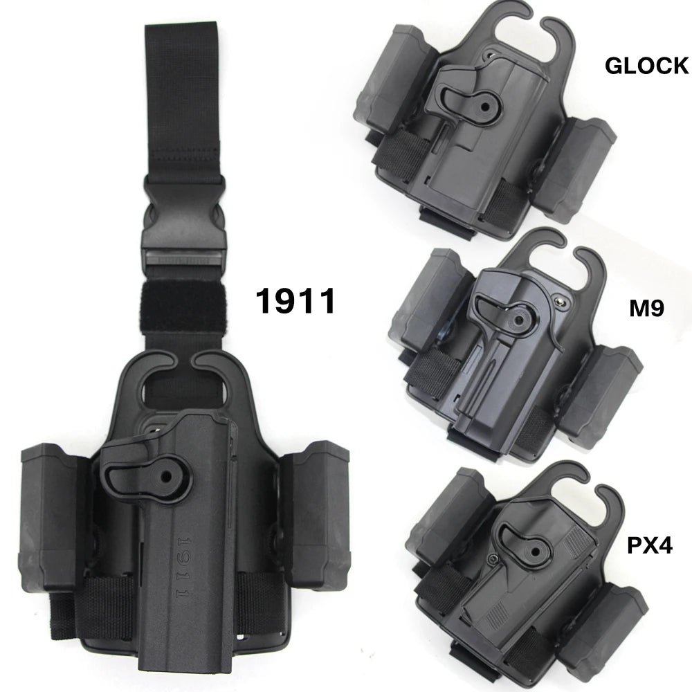 Tactical Drop-Leg Pistol Holster – Nylon Thigh Rig with Dual Mag Pouch | CLUSGO