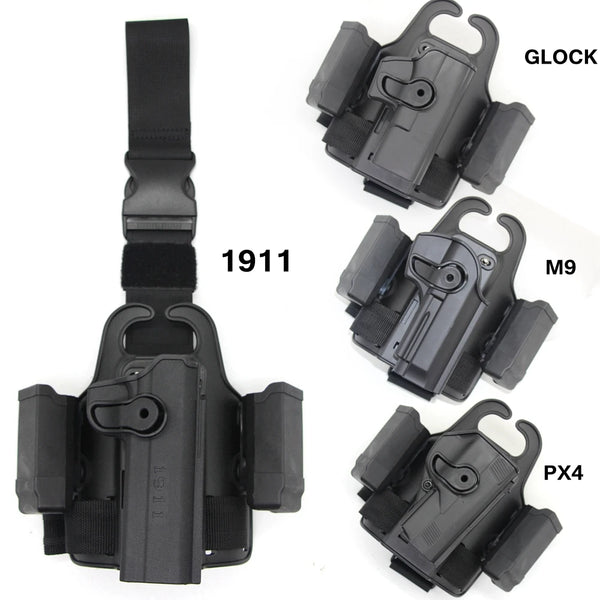 Tactical Drop-Leg Pistol Holster – Nylon Thigh Rig with Dual Mag Pouch | CLUSGO