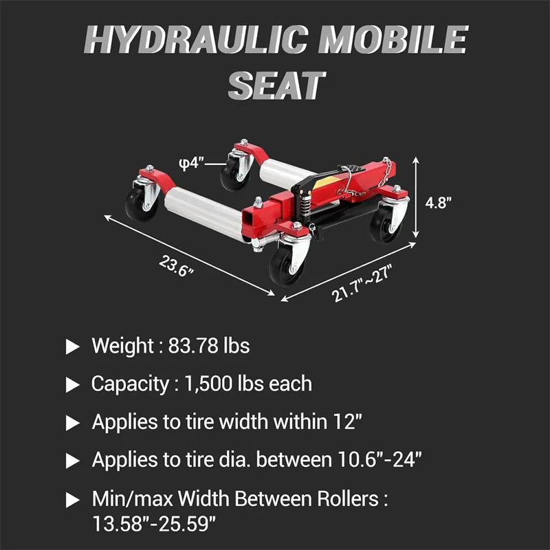 Heavy-Duty Hydraulic Wheel Dolly – 1,500 lbs Capacity with 360° Mobility