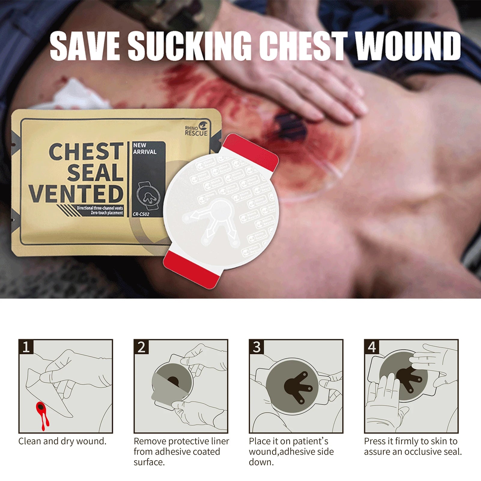 RHINO Vented Chest Seal for Trauma Care