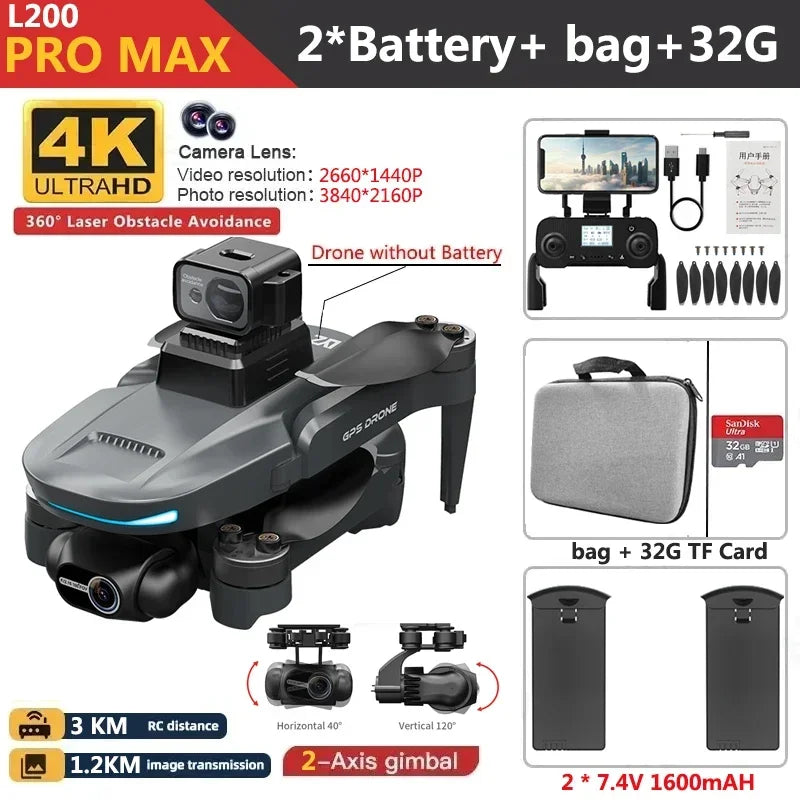 L200 Pro Max 4K GPS Drone with 2-Axis Gimbal 360° Laser Obstacle Avoidance