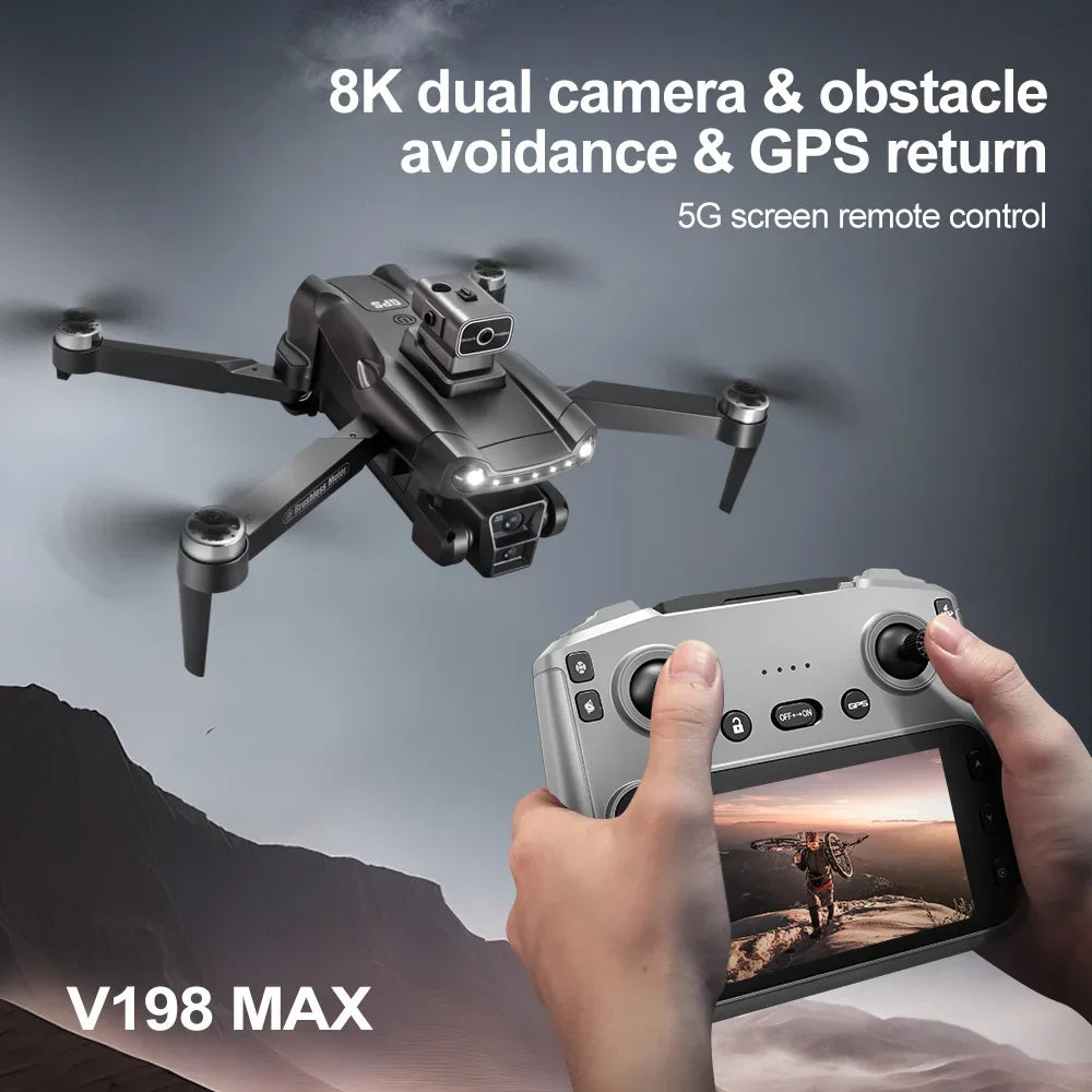 Lenovo V198 Max 8K GPS Brushless Drone with Laser Obstacle Avoidance 4.5-Inch Screen Remote