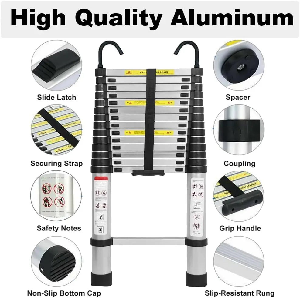 6.2m Telescopic Extendable Ladder with Roof Hooks