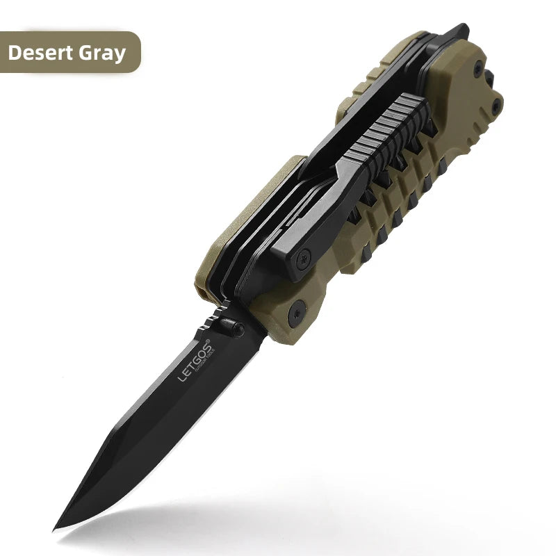 Desert gray folding knife on a white background