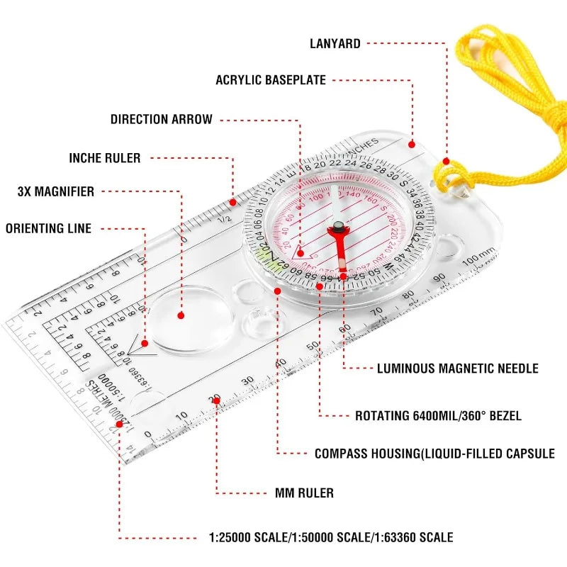 Military Tactical Acrylic Orienteering Compass & Map Ruler