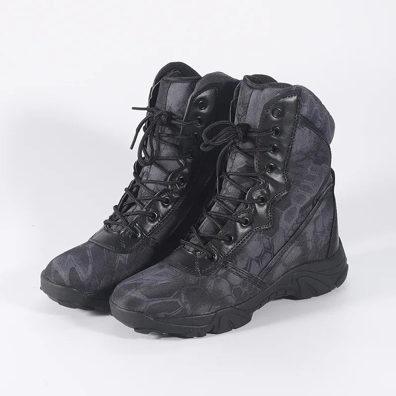 LOUIHAWK Men’s Tactical High-Top Boots — Desert Camouflage Hiking Shoes