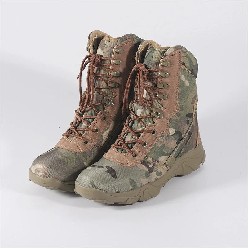LOUIHAWK Men’s Tactical High-Top Boots — Desert Camouflage Hiking Shoes