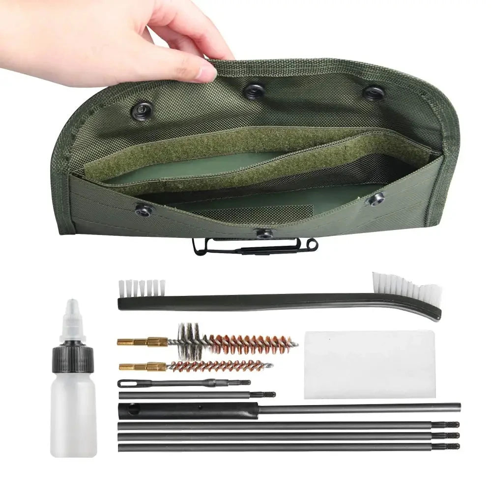 Modular Multi-Caliber Firearm Cleaning Kit with Portable Belt-Compatible Pouch