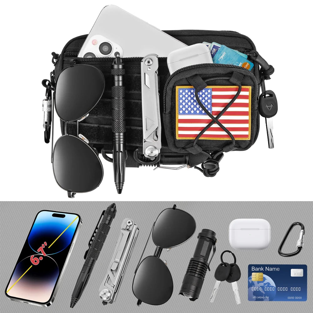 Modular Tactical Organizer Pouch with Multi-Compartment Storage for Outdoor and Hunting Applications
