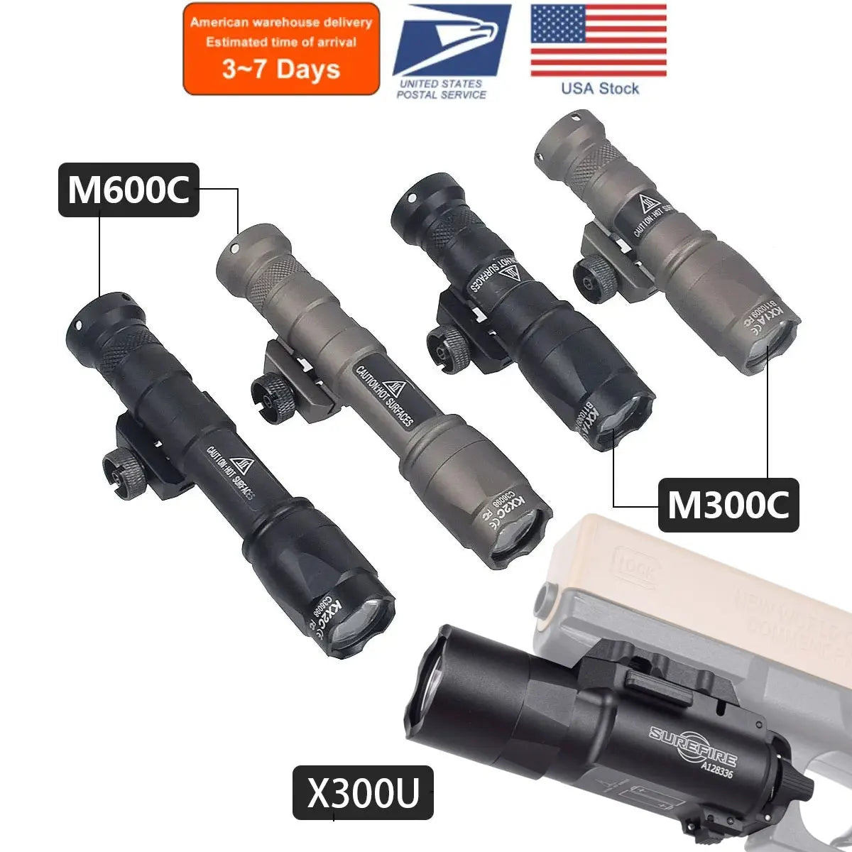 Tactical Weapon Light - M600C/M300C LED Scout Flashlight with Picatinny Rail Mount