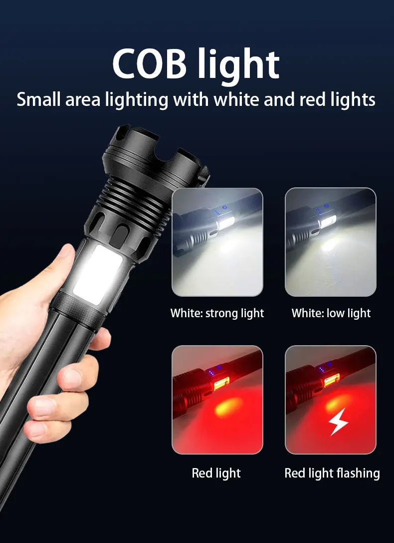 COB light with white and red lighting options on a dark background
