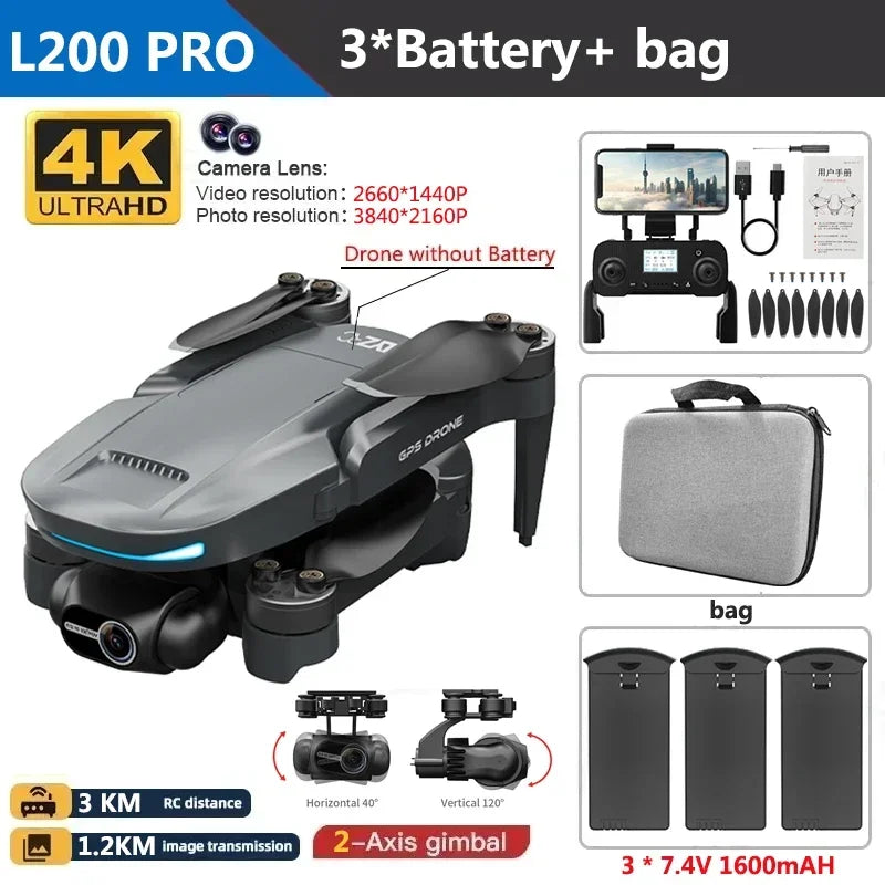 L200 Pro Max 4K GPS Drone with 2-Axis Gimbal 360° Laser Obstacle Avoidance