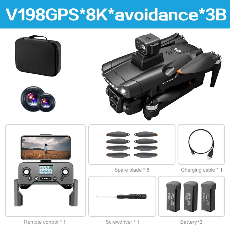 Lenovo V198 Max 8K GPS Brushless Drone with Laser Obstacle Avoidance 4.5-Inch Screen Remote
