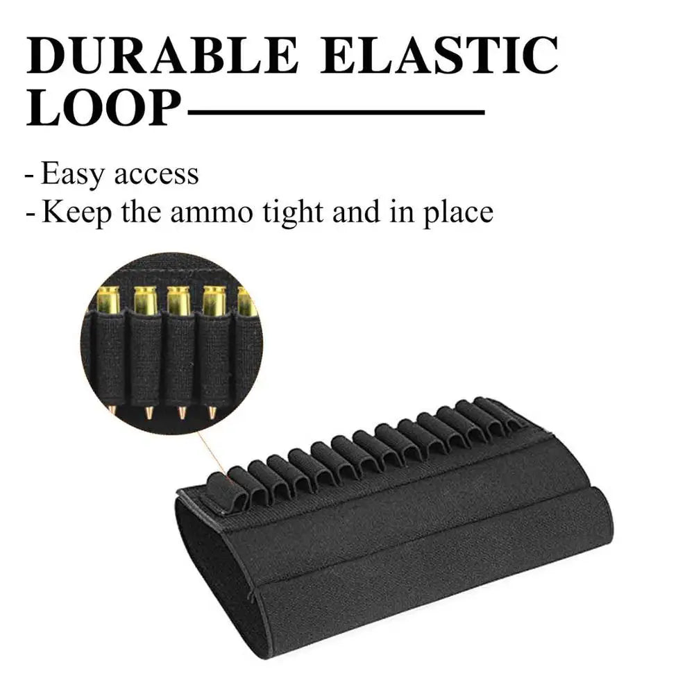 Elastic Rifle Stock Ammunition Pouch with Adjustable 14-Round Capacit