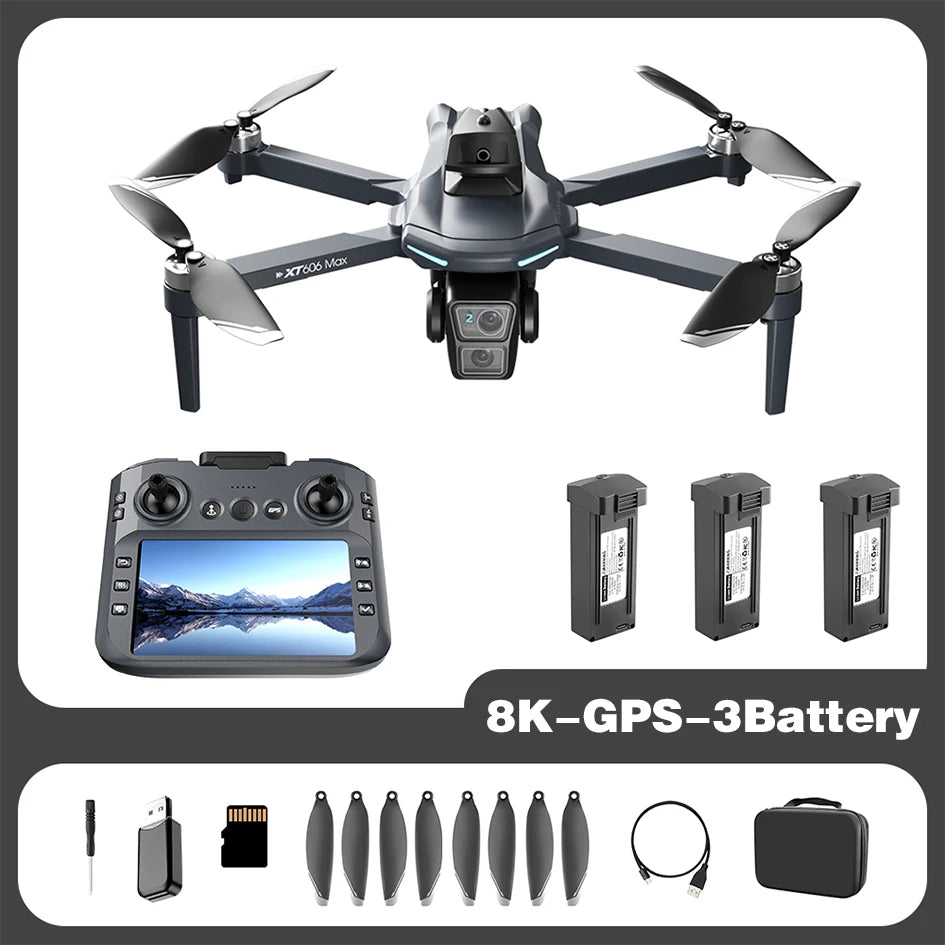 Lenovo XT606 8K GPS Brushless Drone with Dual Camera, Servo Gimbal & 5.6-Inch Screen Remote