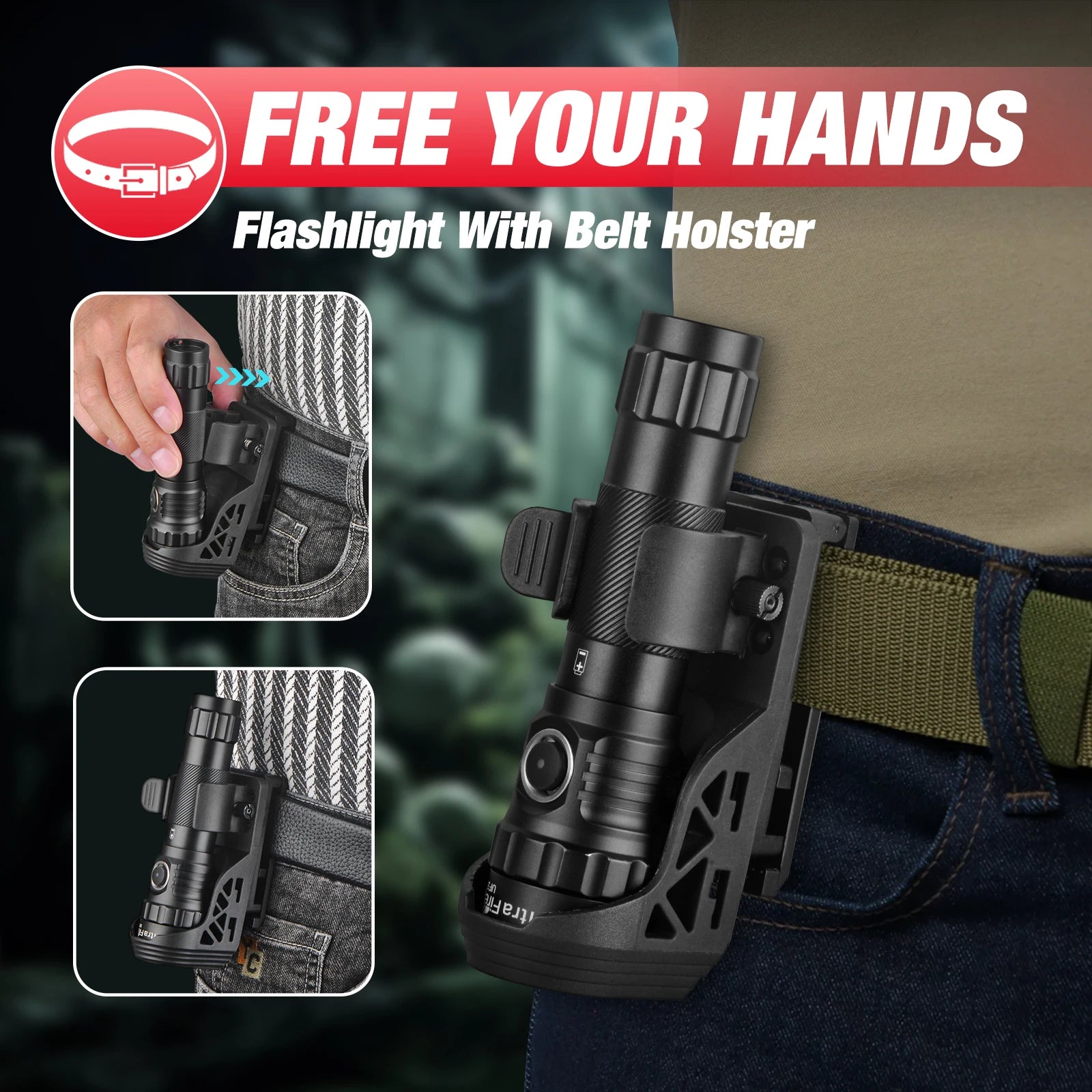 UltraFire UF3 Tactical Flashlight - 1200 Lumens, IP67 Waterproof, USB-C Rechargeable