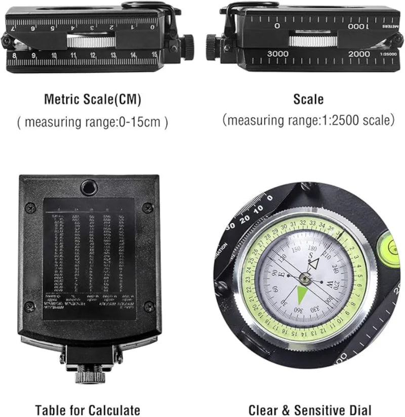 Military Sighting Compass with Inclinometer & Luminous Dial
