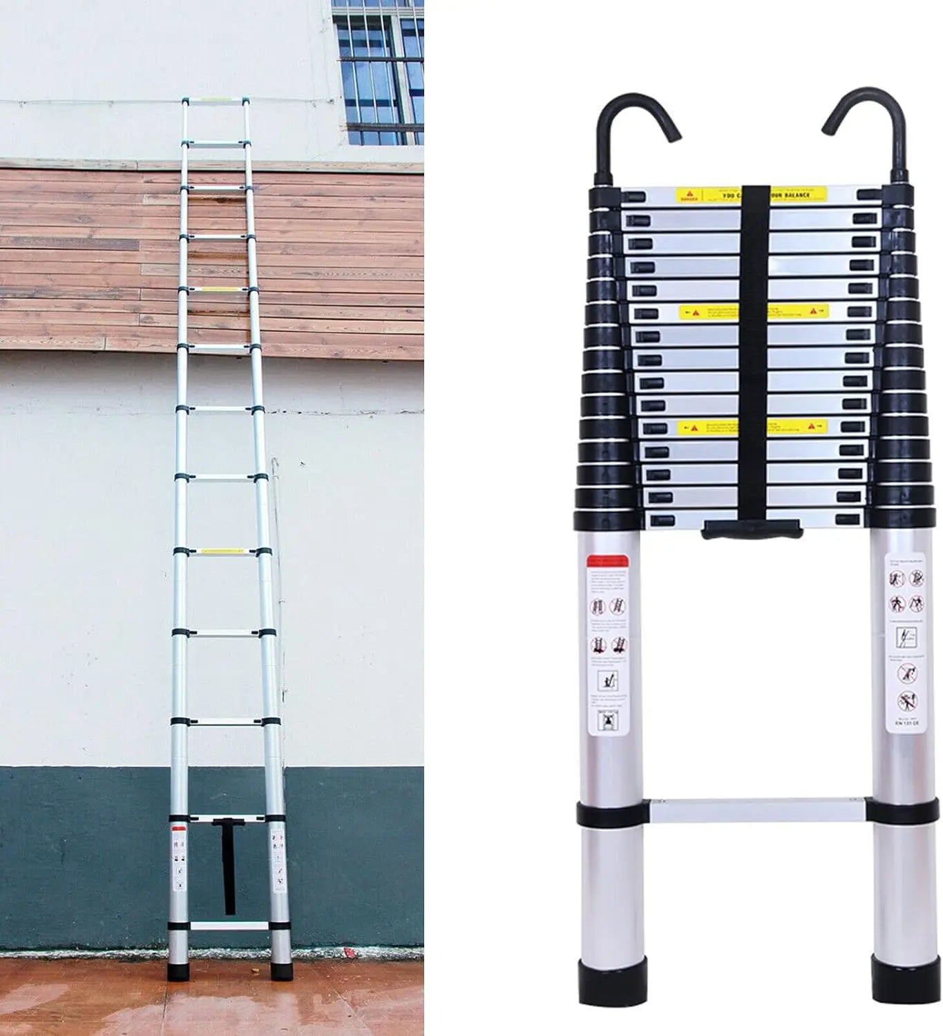 6.2m Telescopic Extendable Ladder with Roof Hooks