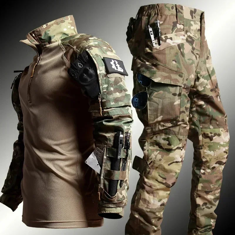 Men's Tactical Combat Uniform Set - Military Camo Shirt Pants for Airsoft, Paintball Hunting
