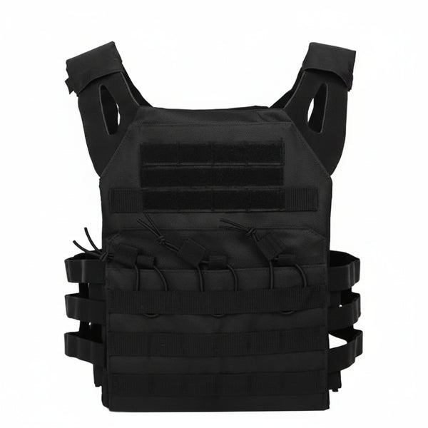 Black tactical vest on a white background
