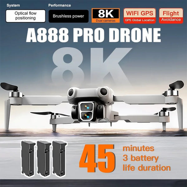 LS A888 Pro 8K Brushless Drone with Dual Camera, Optical Flow & 3-Sided Obstacle Avoidance