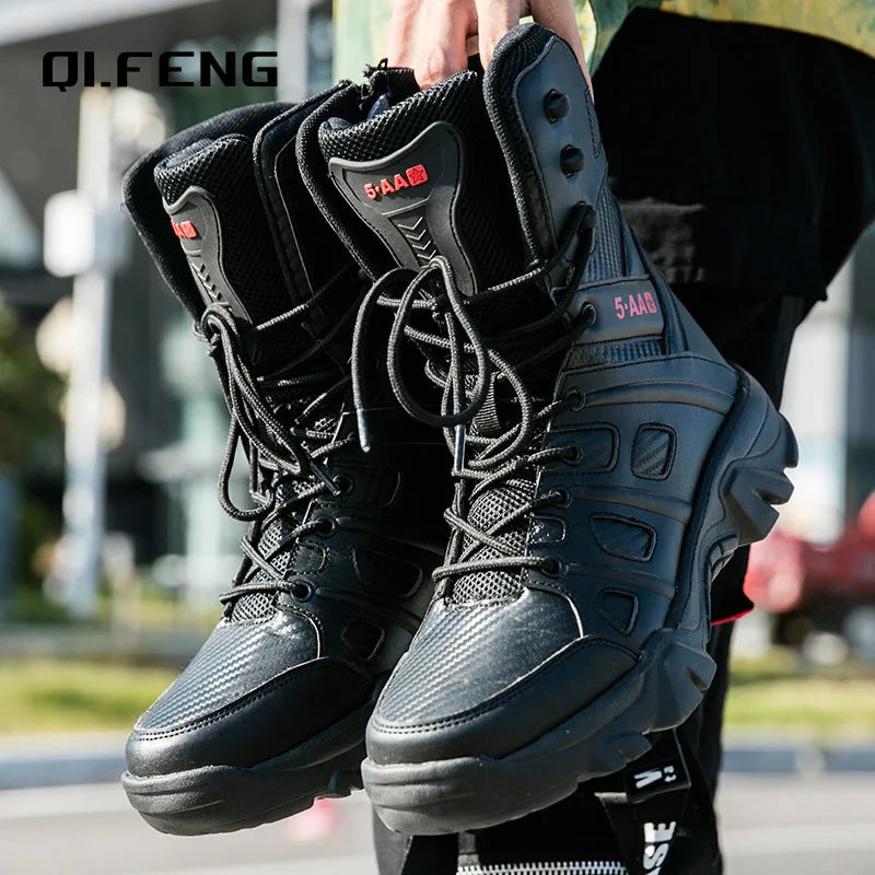 QIFENG Men’s Tactical Combat Boots — Large Size Mid-Calf Army & Work Boots