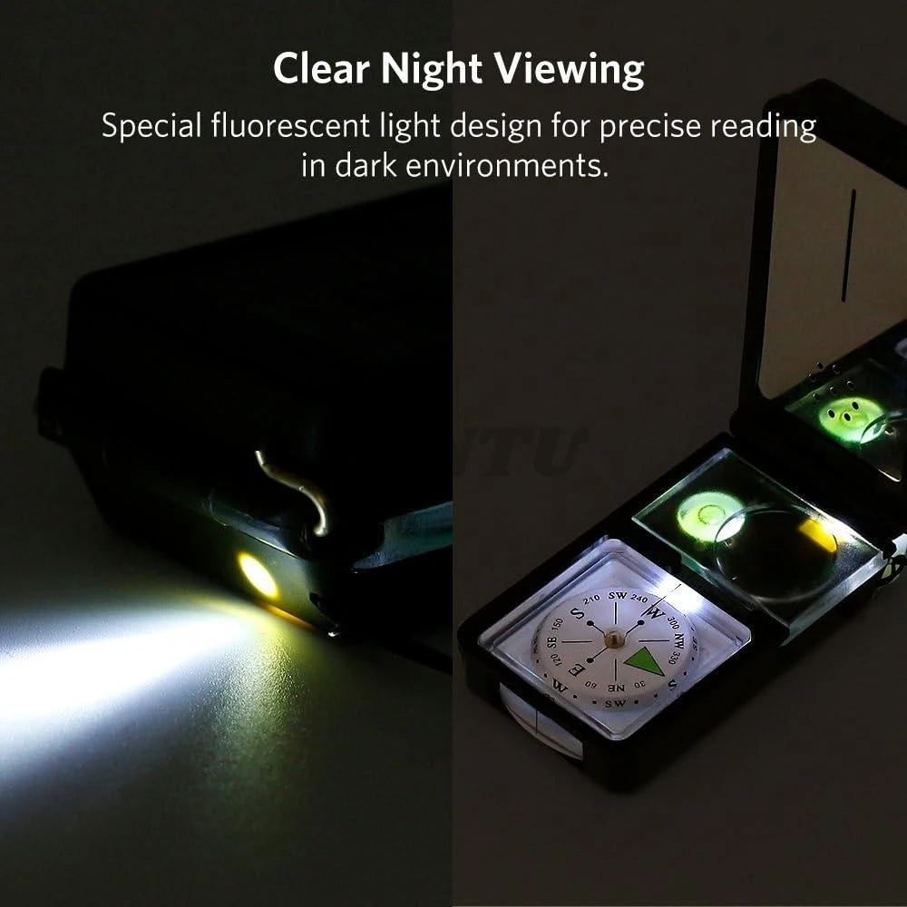 12-in-1 Tactical Survival Compass with Flashlight, Whistle & Fire Starter