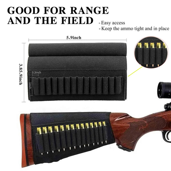 Elastic Rifle Stock Ammunition Pouch with Adjustable 14-Round Capacit