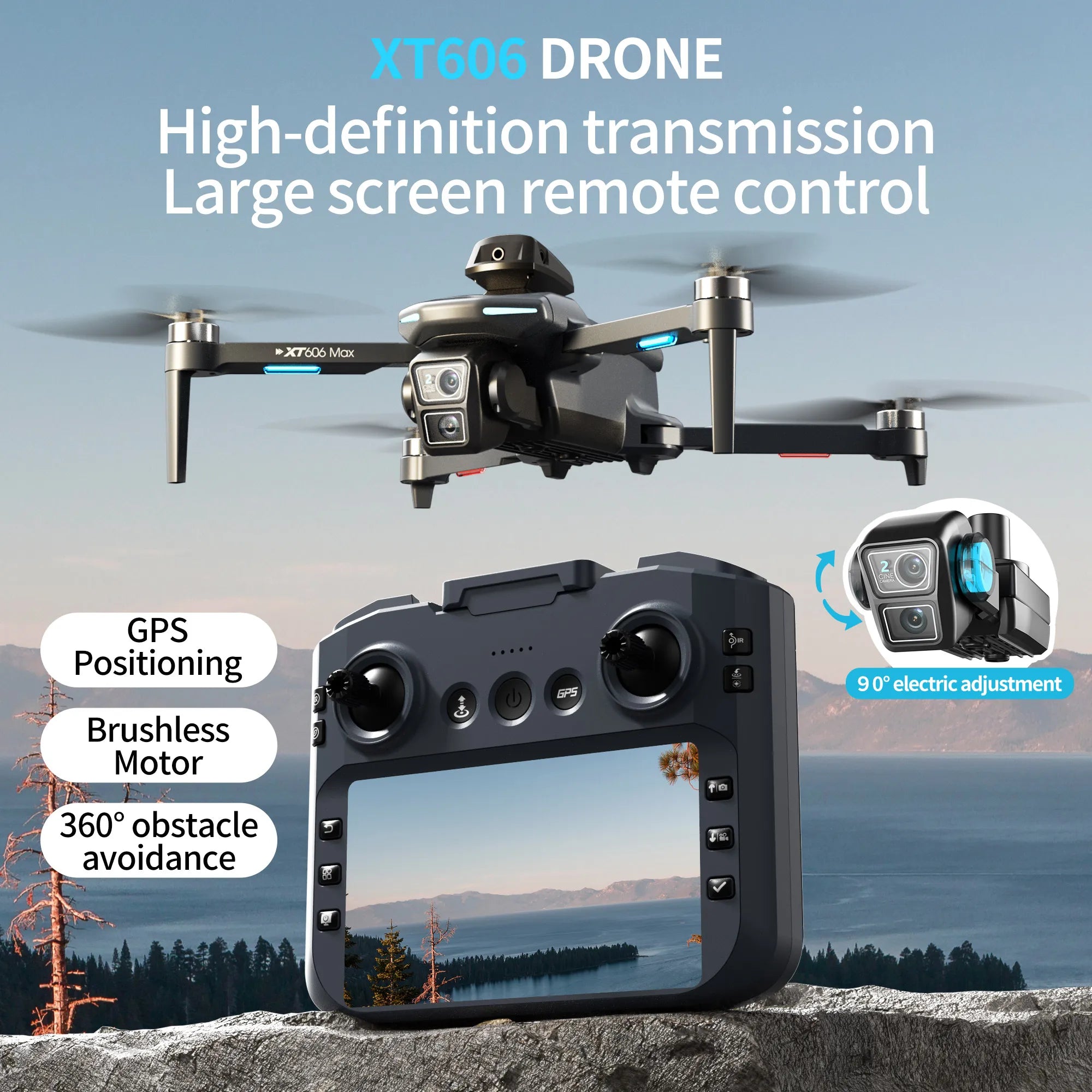 Lenovo XT606 8K GPS Brushless Drone with Dual Camera, Servo Gimbal & 5.6-Inch Screen Remote