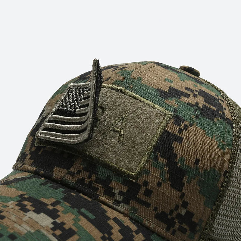 Adjustable Breathable Baseball Cap with Geometric Camouflage Design and UV Protection