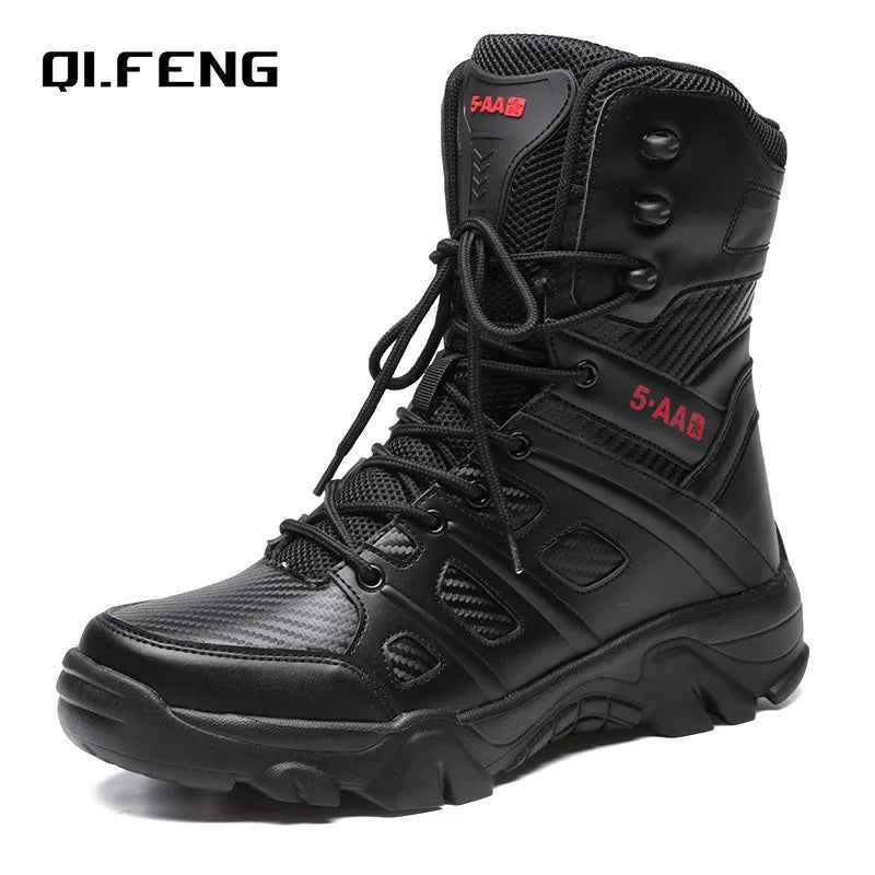 QIFENG Men’s Tactical Combat Boots — Large Size Mid-Calf Army & Work Boots
