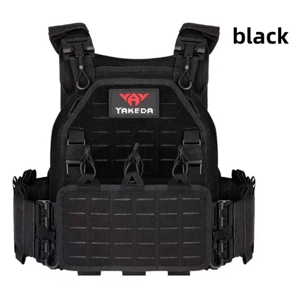 Black tactical vest with Yakeda logo on a white background