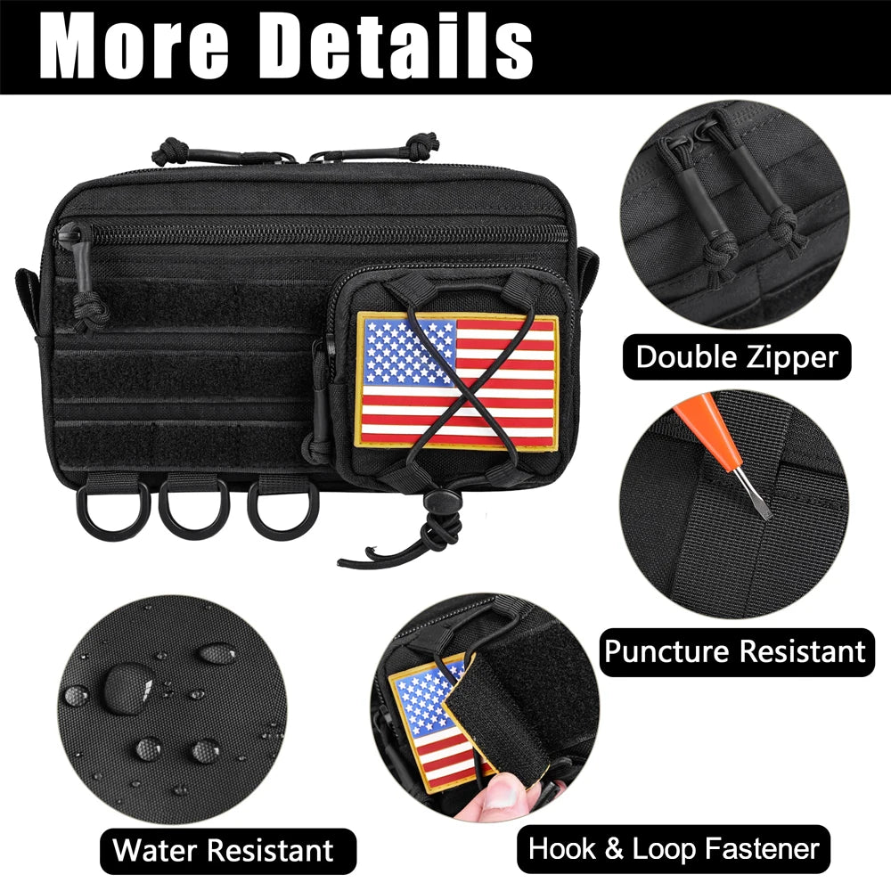 Modular Tactical Organizer Pouch with Multi-Compartment Storage for Outdoor and Hunting Applications