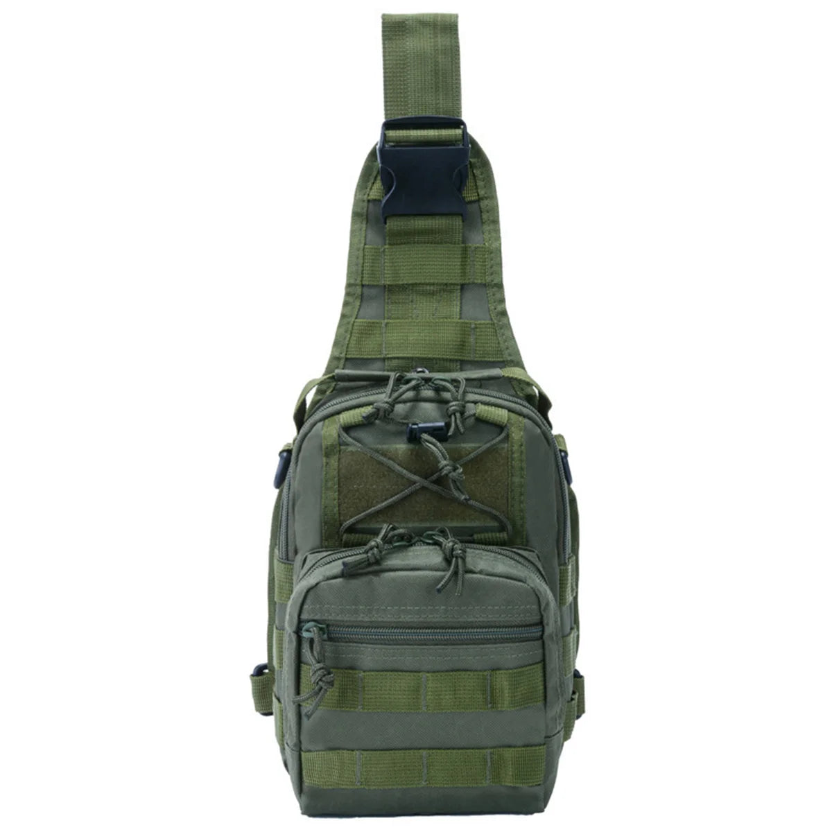 Green tactical sling bag on a white background