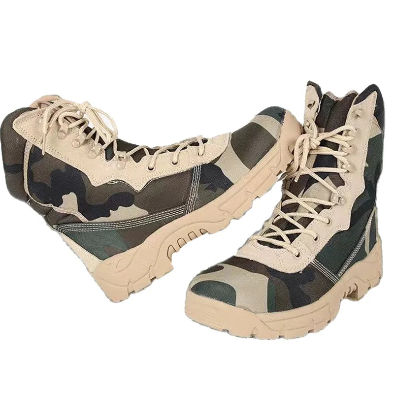 LOUIHAWK Men’s Tactical High-Top Boots — Desert Camouflage Hiking Shoes