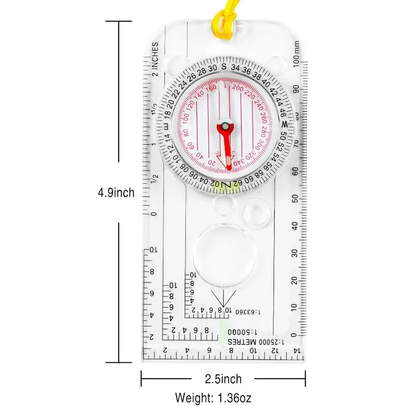 Military Tactical Acrylic Orienteering Compass & Map Ruler