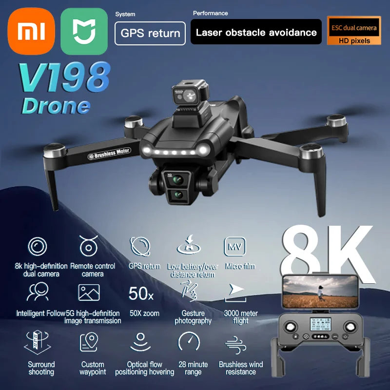 V198GPS 8K GPS Brushless Drone with Laser Obstacle Avoidance & Optical Flow FPV