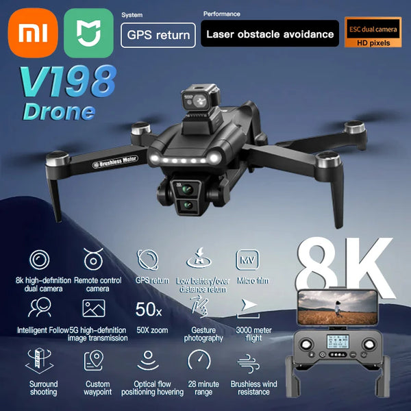 V198GPS 8K GPS Brushless Drone with Laser Obstacle Avoidance & Optical Flow FPV