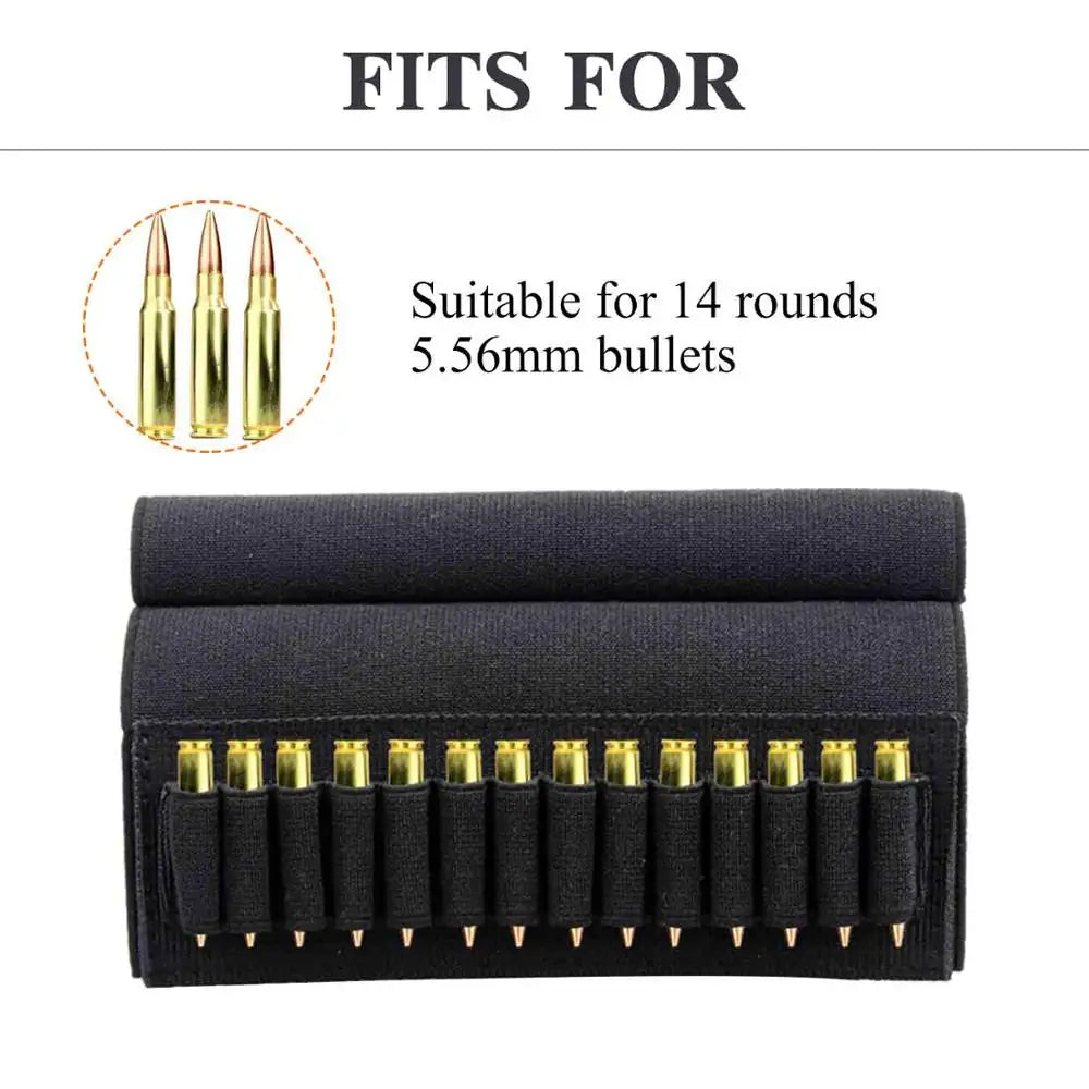 Elastic Rifle Stock Ammunition Pouch with Adjustable 14-Round Capacit